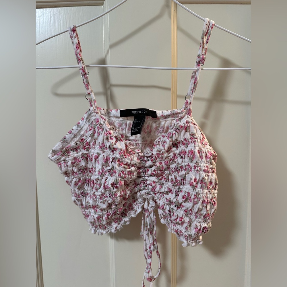 Forever 21 Flower Print Cropped Tank Top